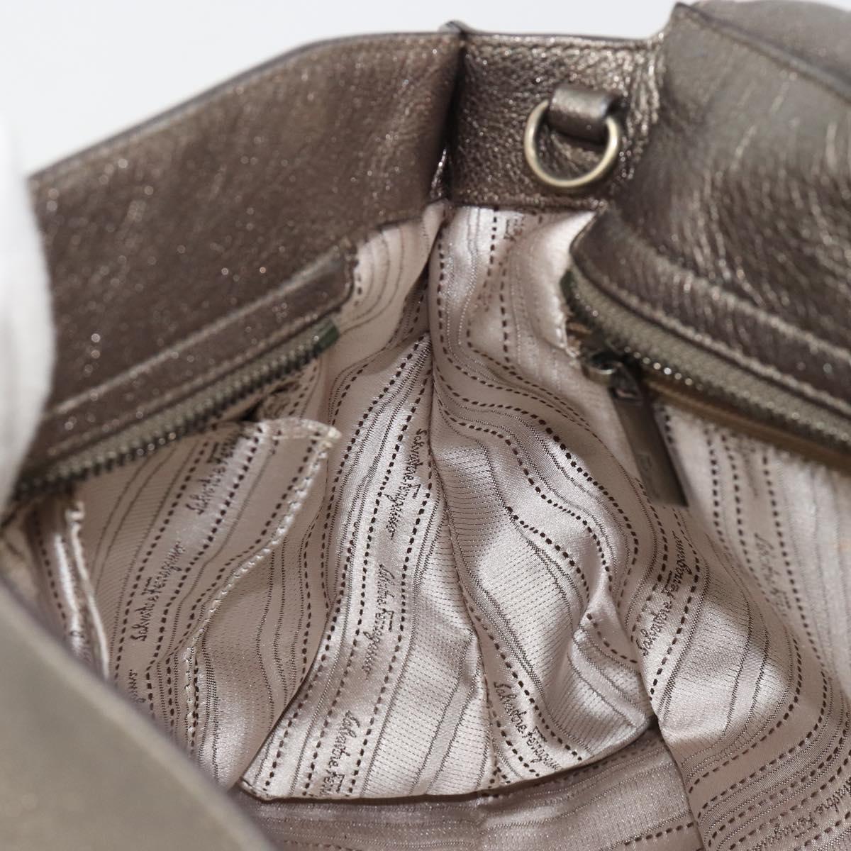 Salvatore Ferragamo Gancini Hand Bag Leather Silver Auth ka4466