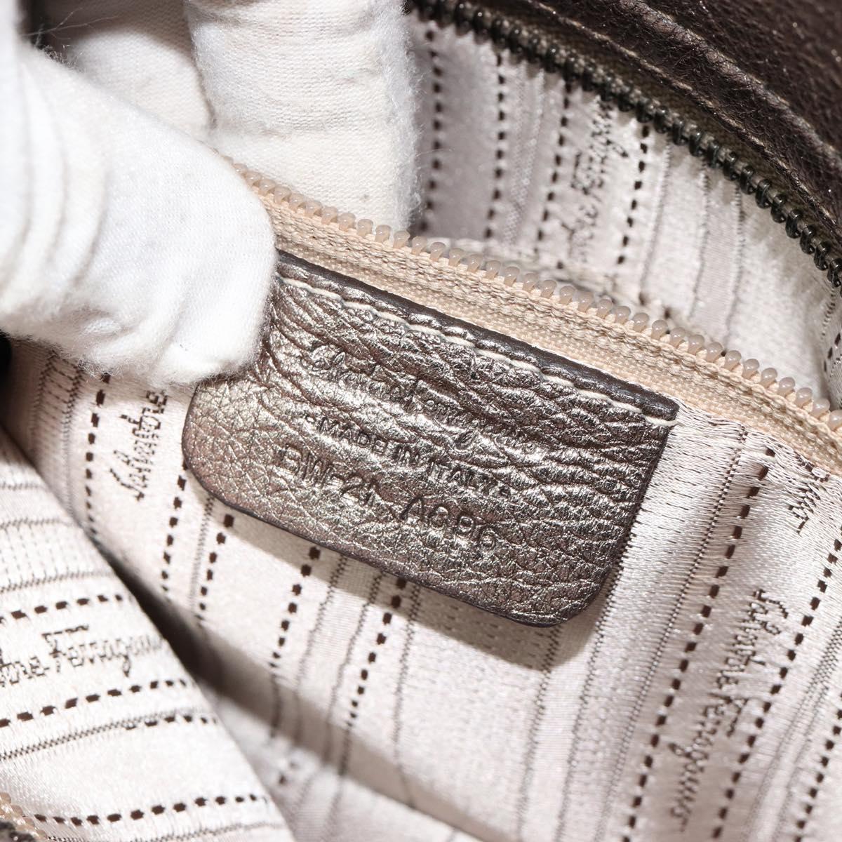 Salvatore Ferragamo Gancini Hand Bag Leather Silver Auth ka4466