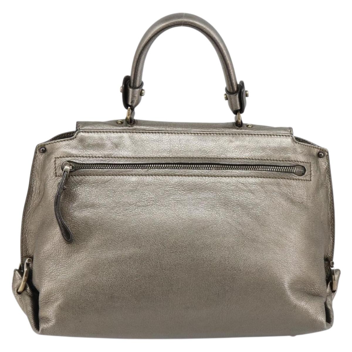 Salvatore Ferragamo Gancini Hand Bag Leather Silver Auth ka4466