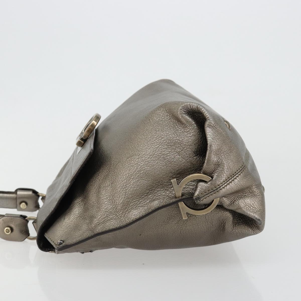 Salvatore Ferragamo Gancini Hand Bag Leather Silver Auth ka4466