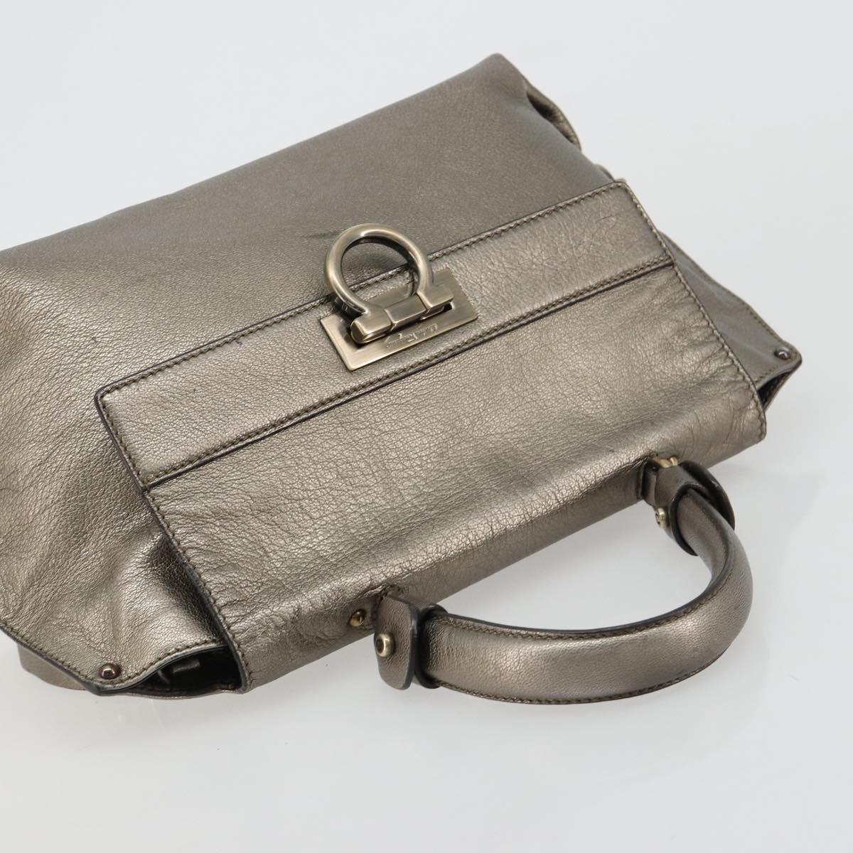 Salvatore Ferragamo Gancini Hand Bag Leather Silver Auth ka4466