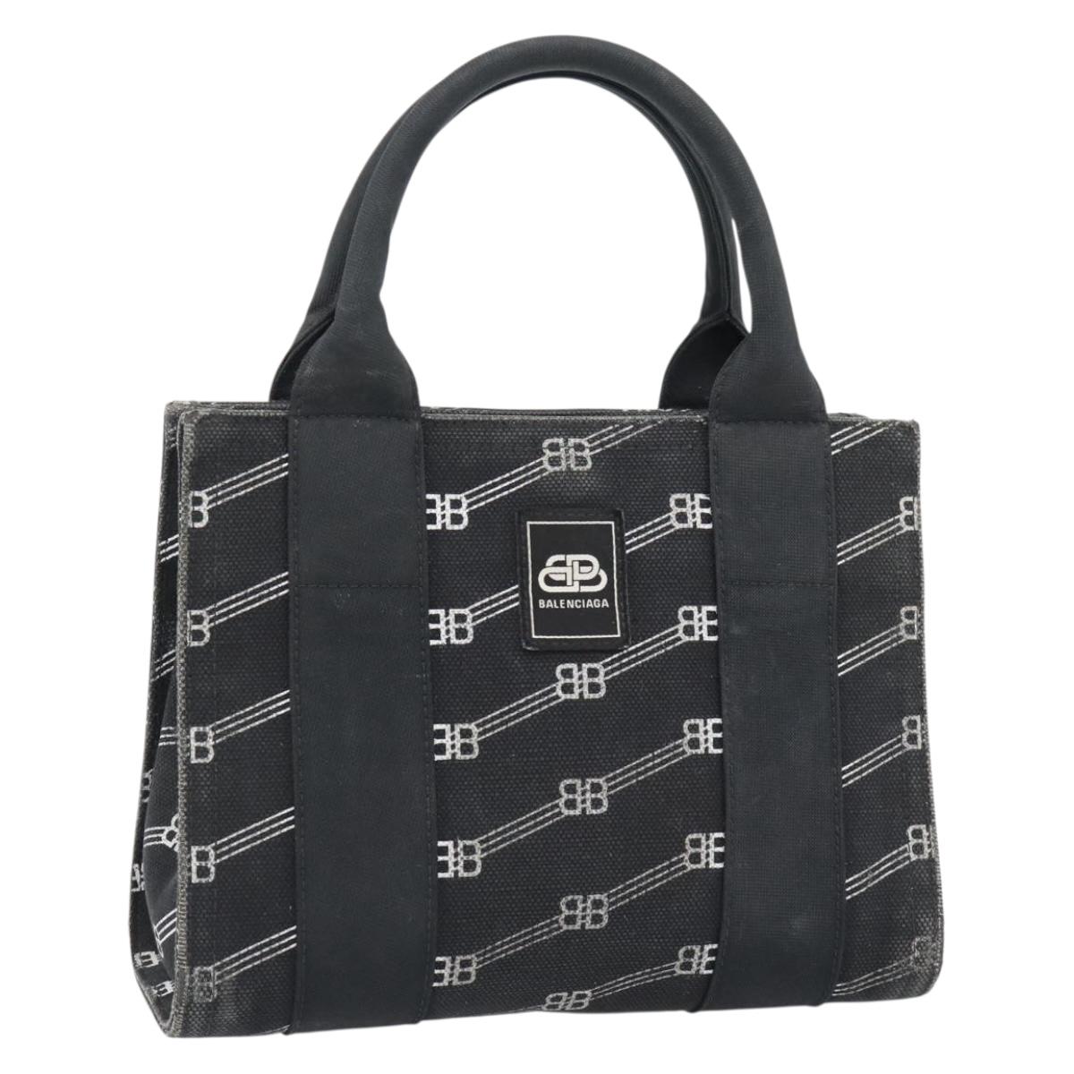 BALENCIAGA Hand Bag Canvas 2way Black Silver 620882 Auth ka4467