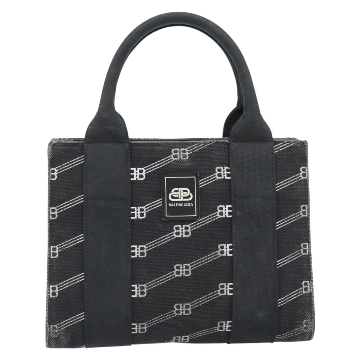 BALENCIAGA Hand Bag Canvas 2way Black Silver 620882 Auth ka4467
