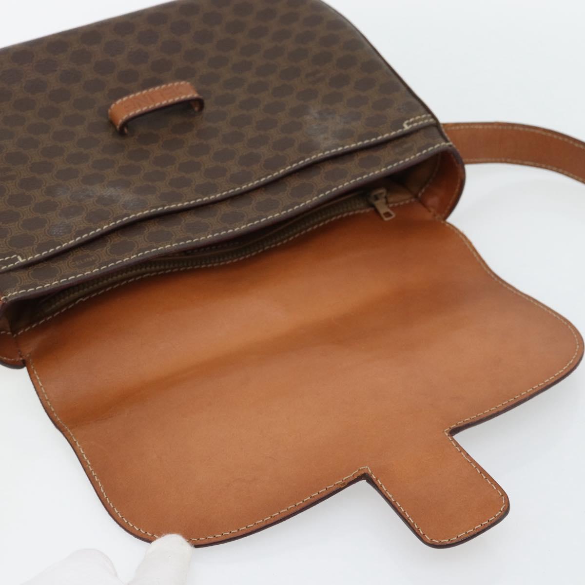 CELINE Macadam Canvas Shoulder Bag PVC Leather Brown Gold Auth ka4468