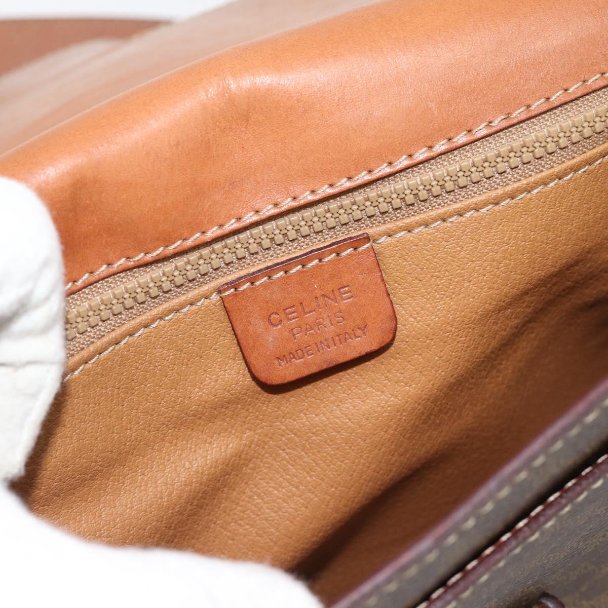 CELINE Macadam Canvas Shoulder Bag PVC Leather Brown Gold Auth ka4468