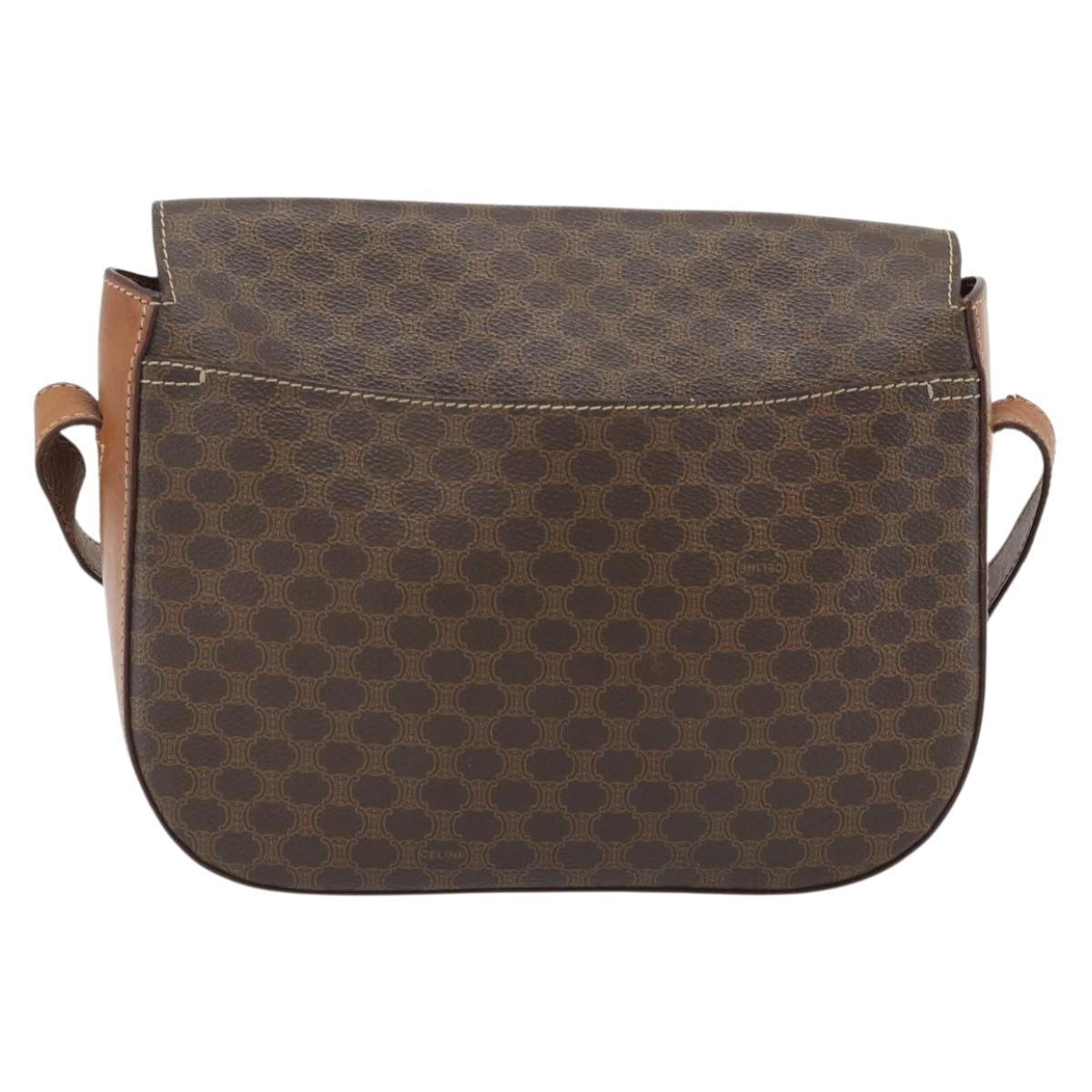 CELINE Macadam Canvas Shoulder Bag PVC Leather Brown Gold Auth ka4468