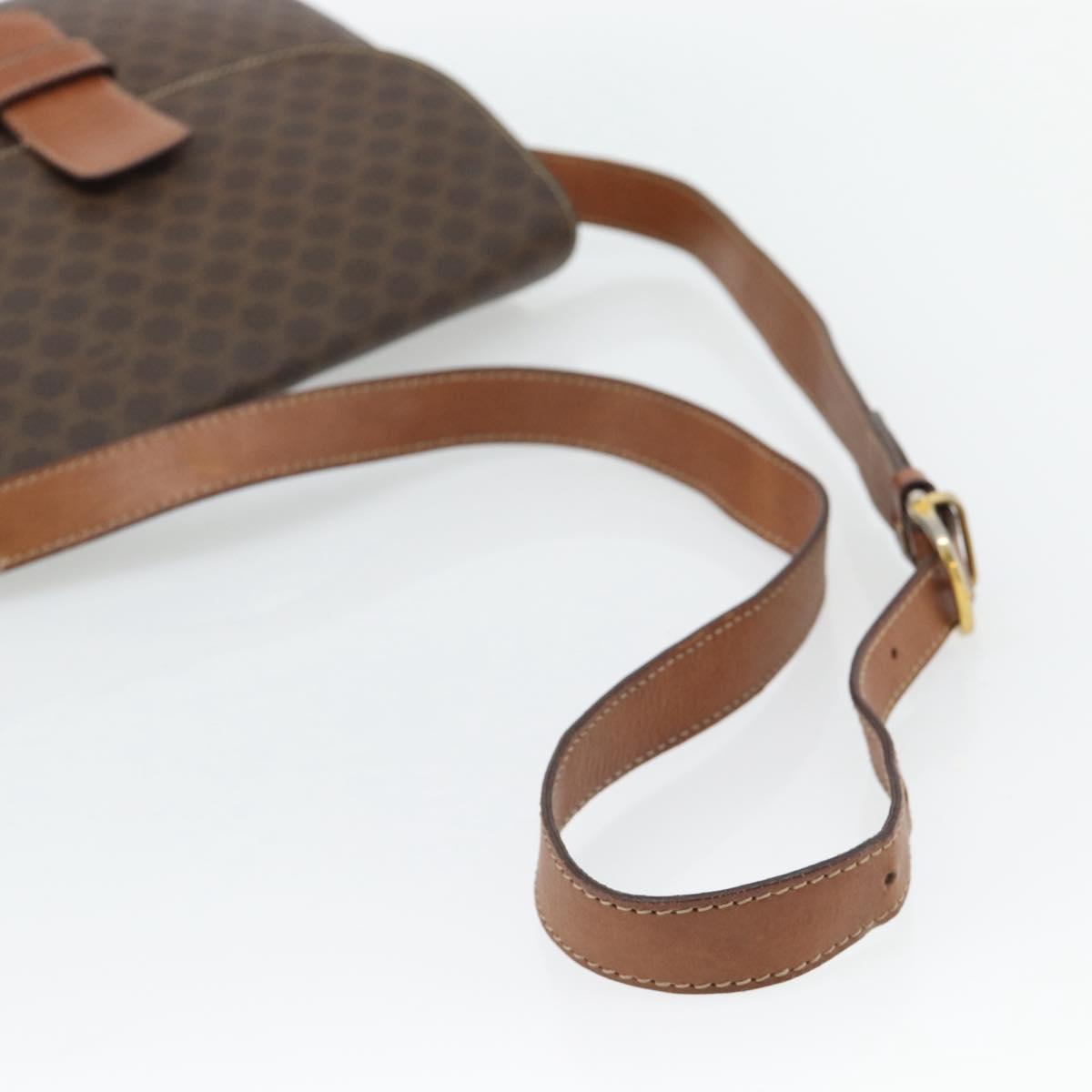 CELINE Macadam Canvas Shoulder Bag PVC Leather Brown Gold Auth ka4468