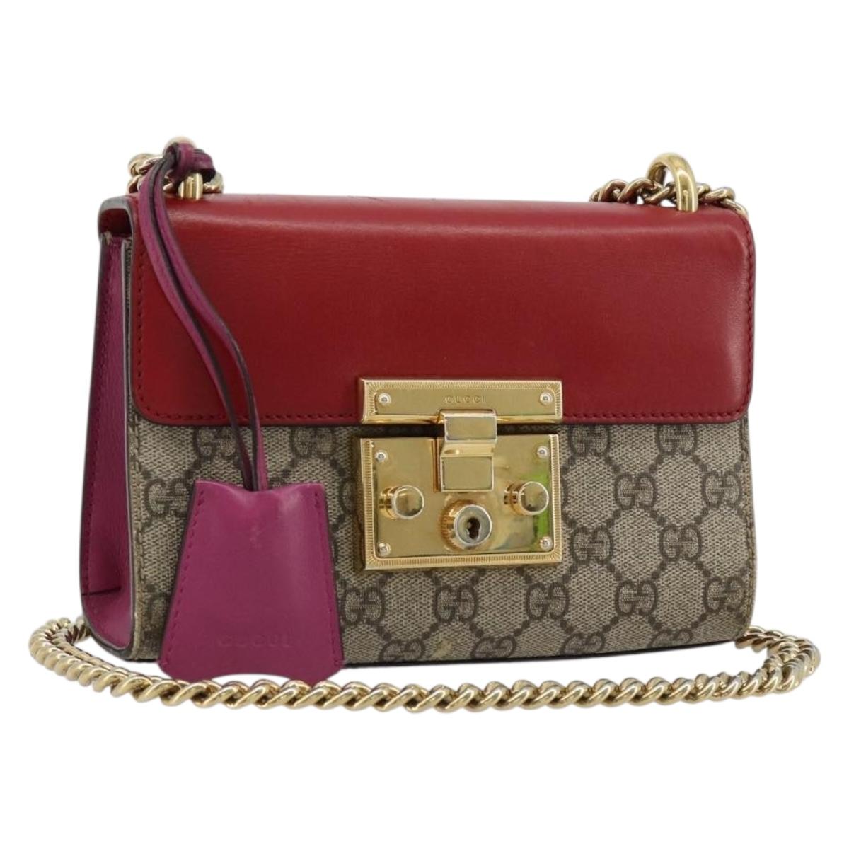 GUCCI GG Supreme Chain Shoulder Bag PVC Red Gold 409487 Auth ka4469