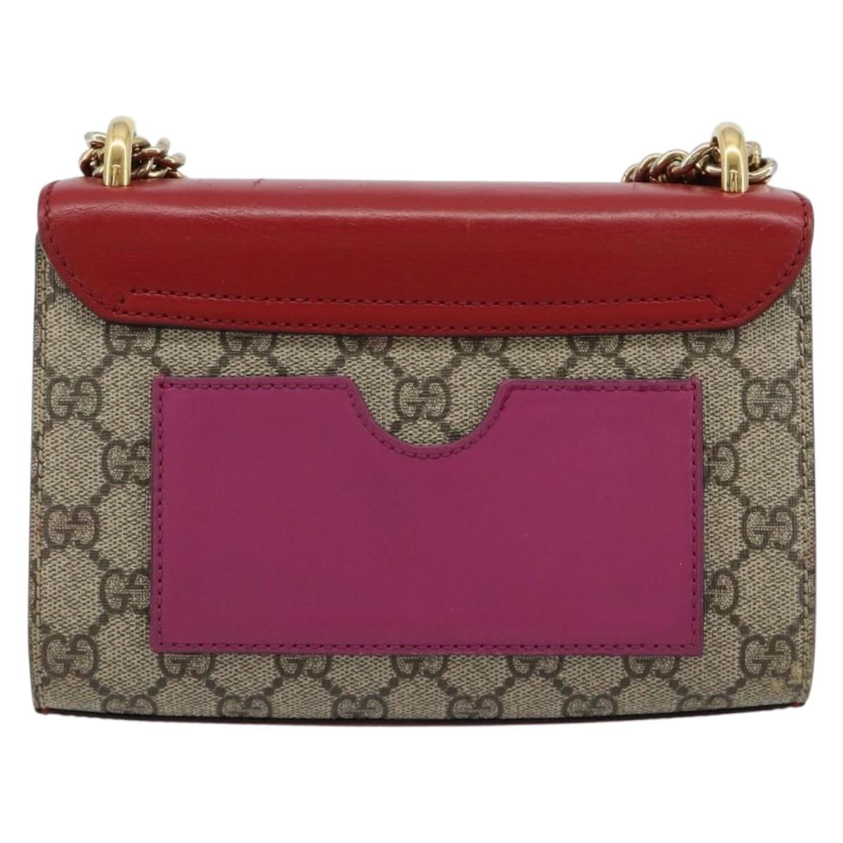 GUCCI GG Supreme Chain Shoulder Bag PVC Red Gold 409487 Auth ka4469