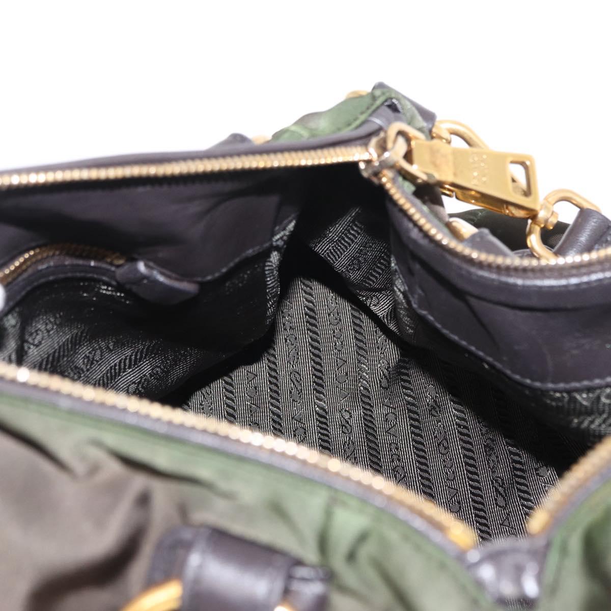 PRADA Hand Bag Nylon 2way Khaki Gold Auth ka447