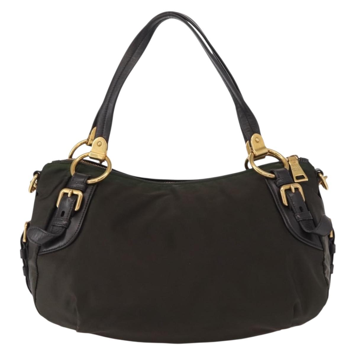 PRADA Hand Bag Nylon 2way Khaki Gold Auth ka447