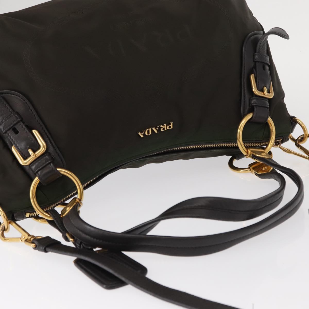 PRADA Hand Bag Nylon 2way Khaki Gold Auth ka447
