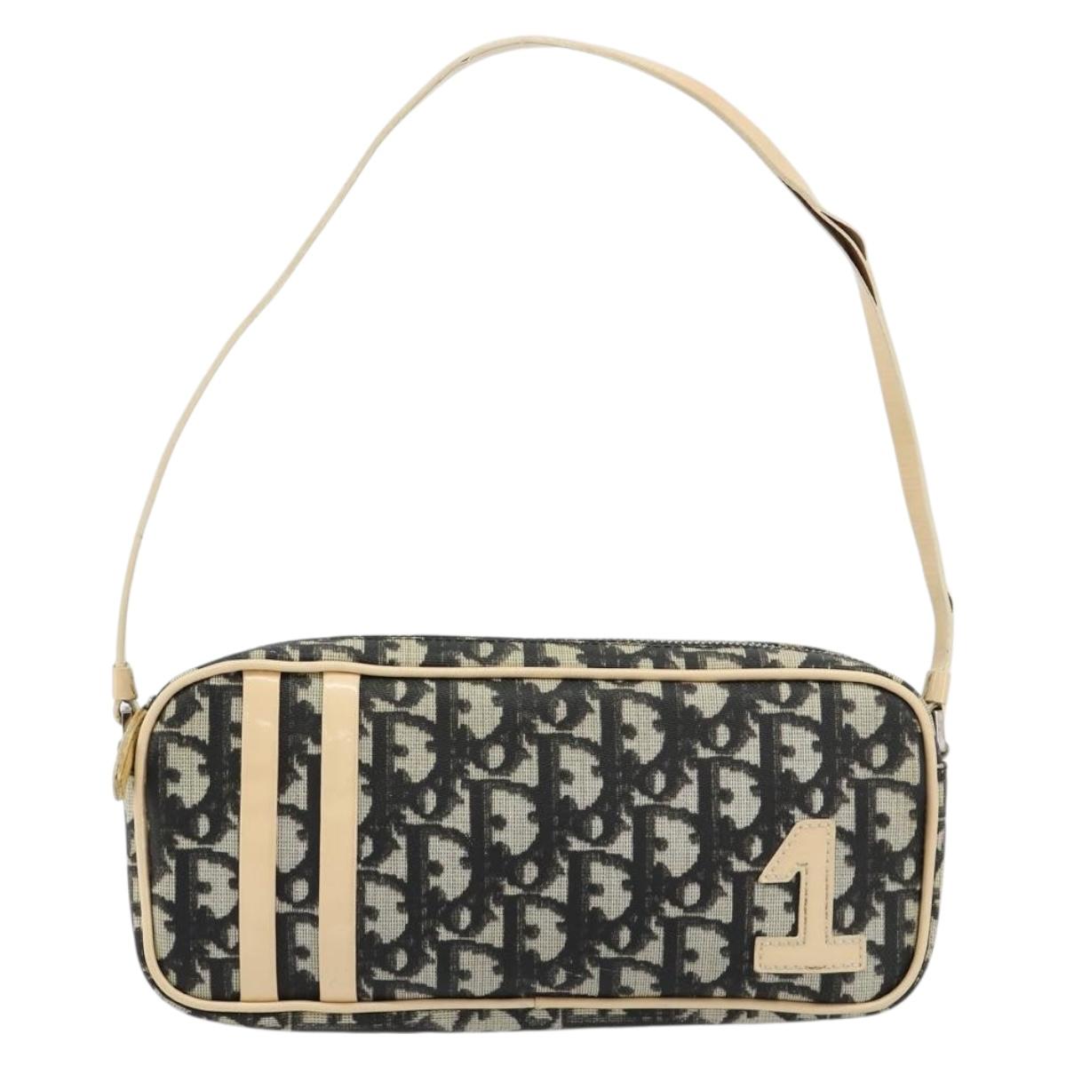 Christian Dior Trotter Canvas Accessory Pouch PVC Black Silver Auth ka4470A