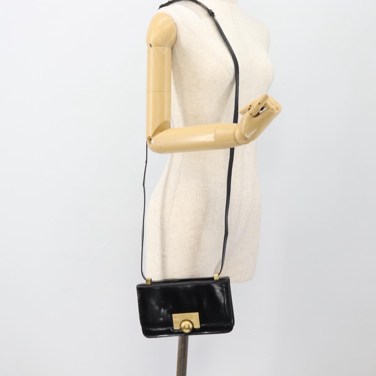 BOTTEGA VENETA Shoulder Bag Leather Black Gold Auth ka4471