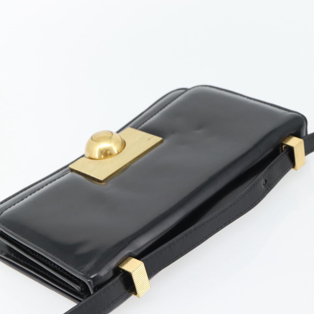 BOTTEGA VENETA Shoulder Bag Leather Black Gold Auth ka4471