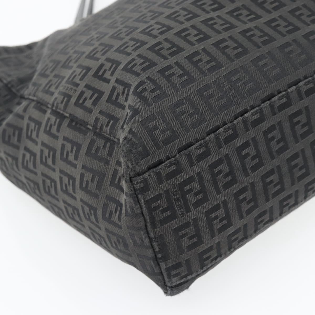 FENDI Zucchino Canvas Hand Bag Black Silver Auth ka4472