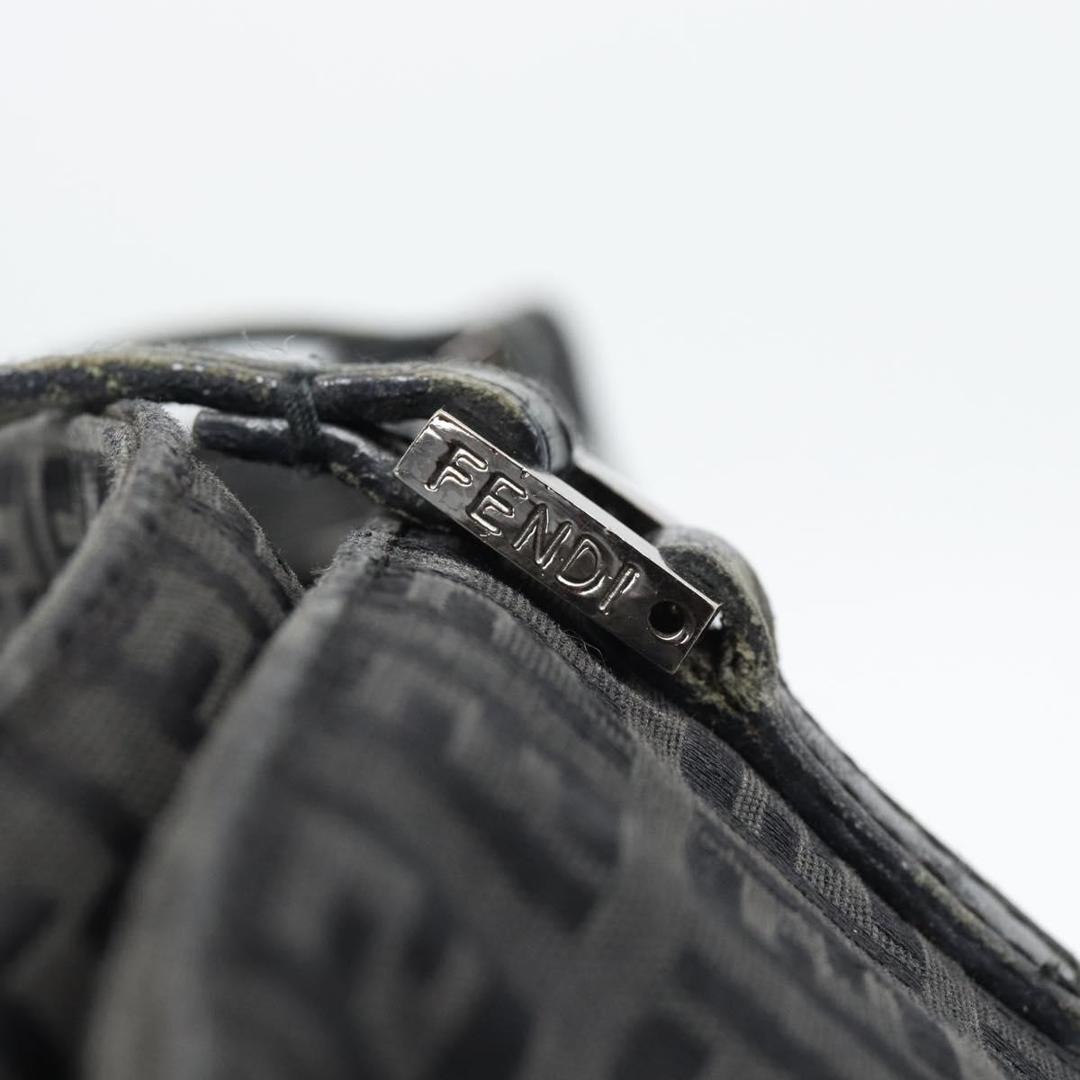 FENDI Zucchino Canvas Hand Bag Black Silver Auth ka4472