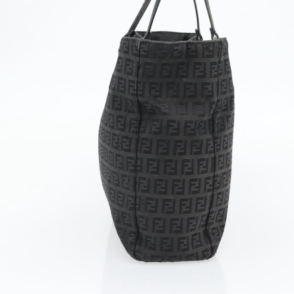 FENDI Zucchino Canvas Hand Bag Black Silver Auth ka4472