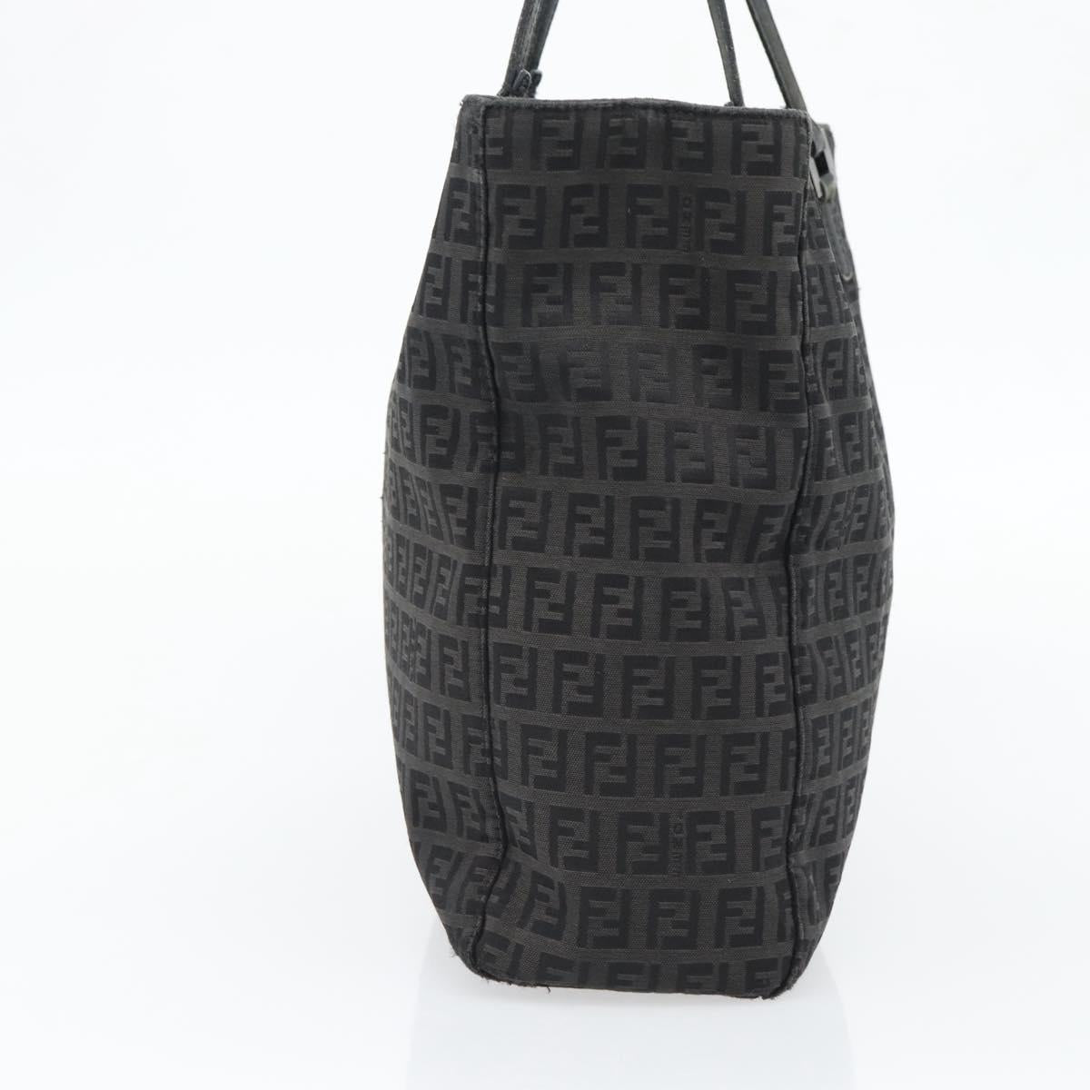 FENDI Zucchino Canvas Hand Bag Black Silver Auth ka4472