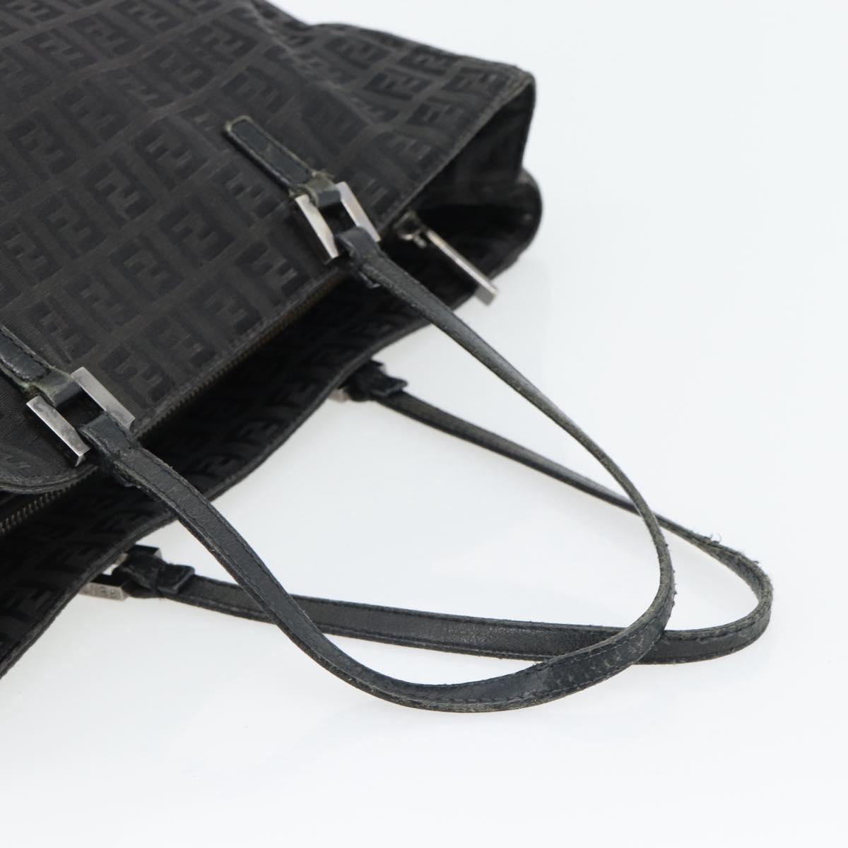 FENDI Zucchino Canvas Hand Bag Black Silver Auth ka4472