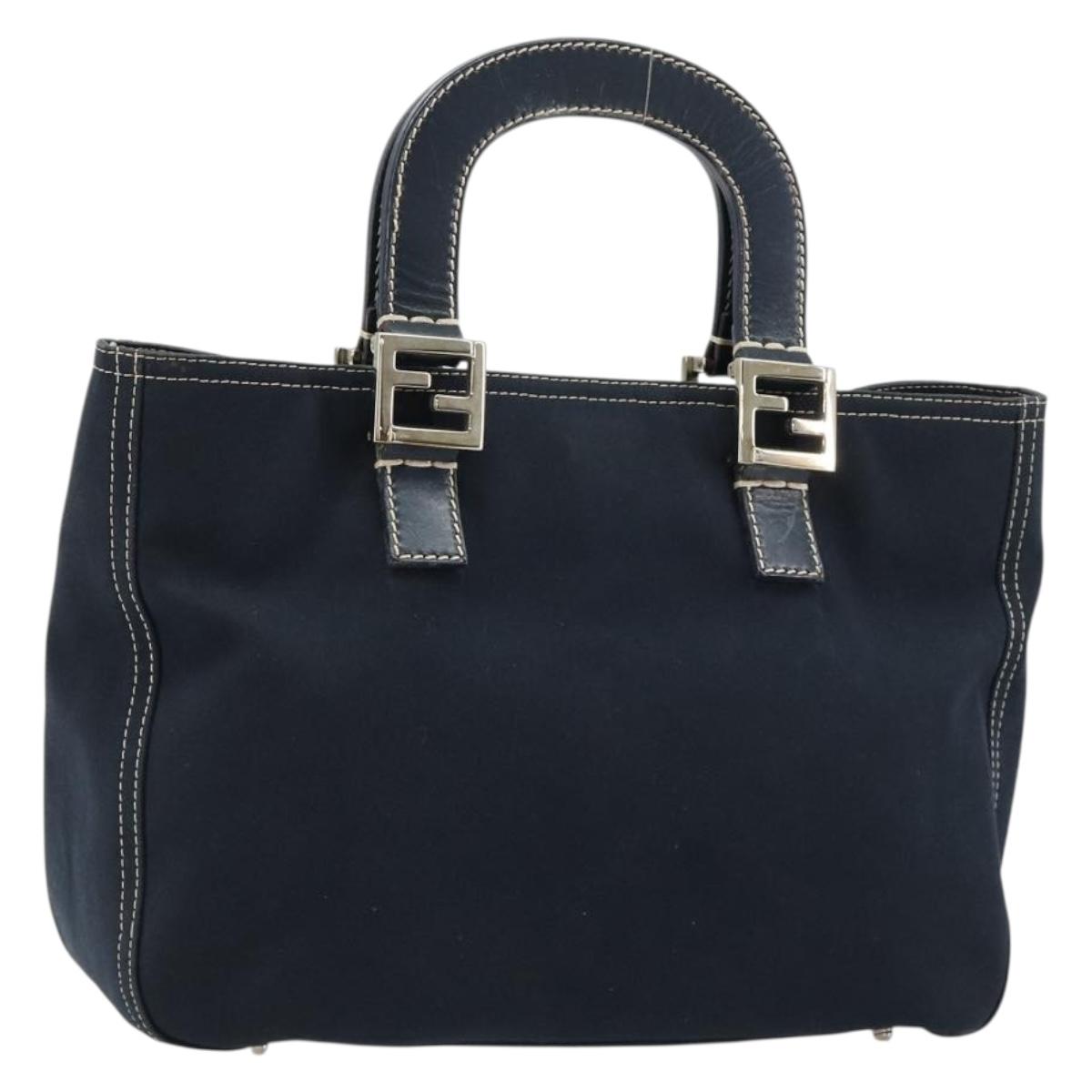 FENDI Hand Bag Canvas Navy Silver Auth ka4476A