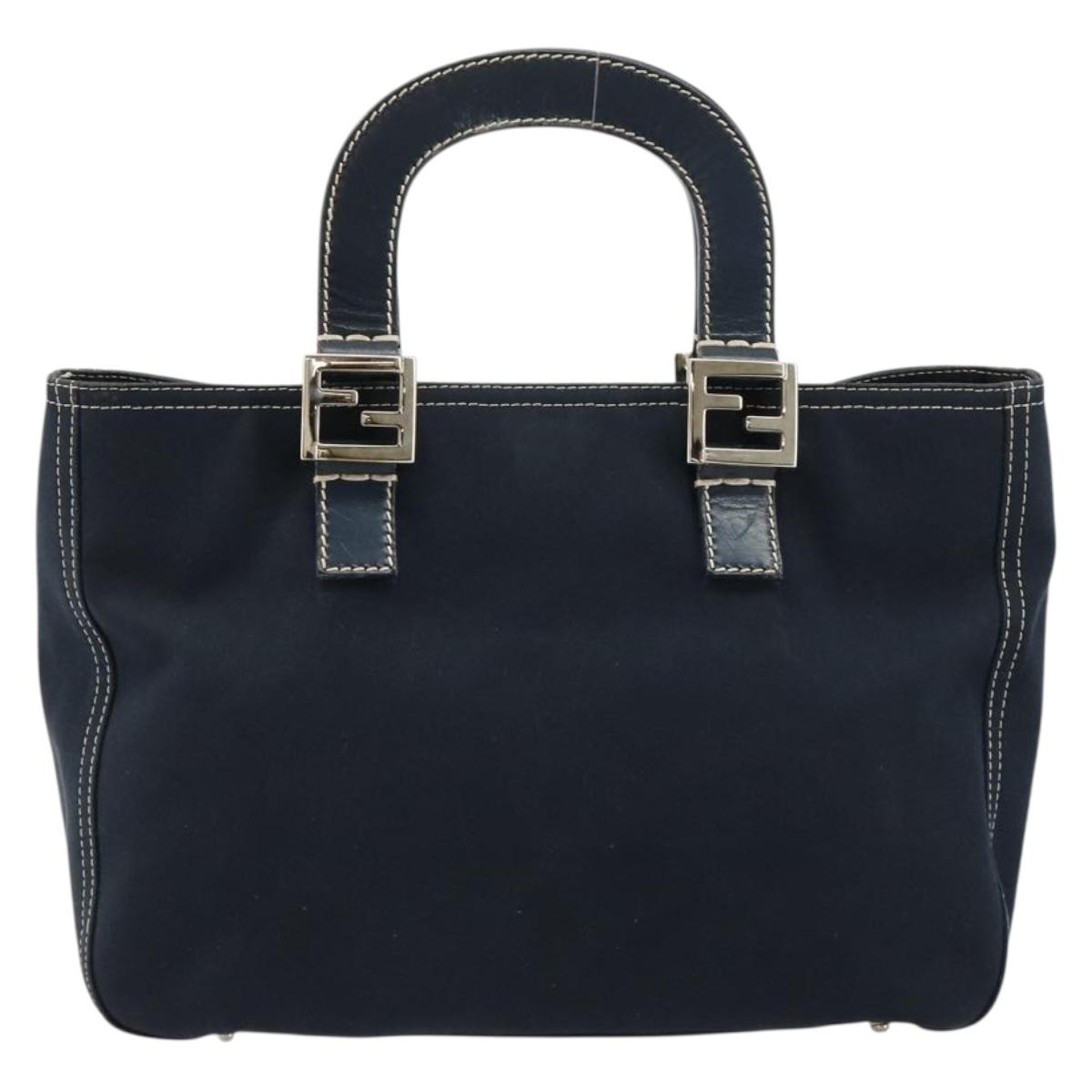 FENDI Hand Bag Canvas Navy Silver Auth ka4476A