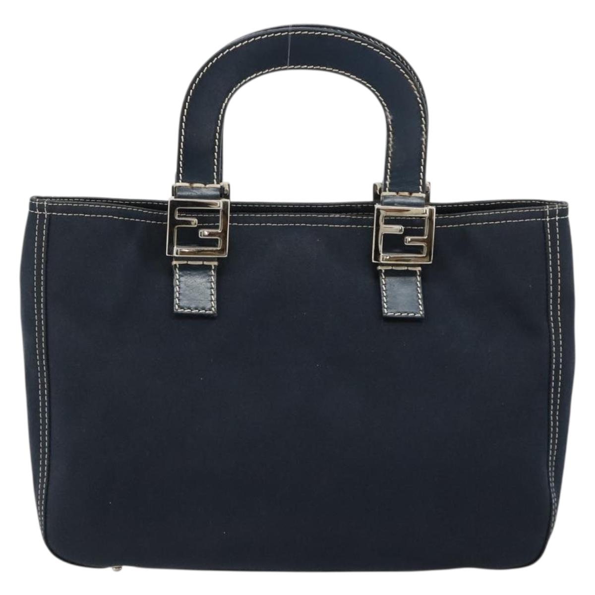 FENDI Hand Bag Canvas Navy Silver Auth ka4476A