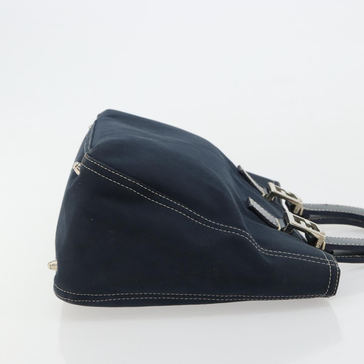 FENDI Hand Bag Canvas Navy Silver Auth ka4476A