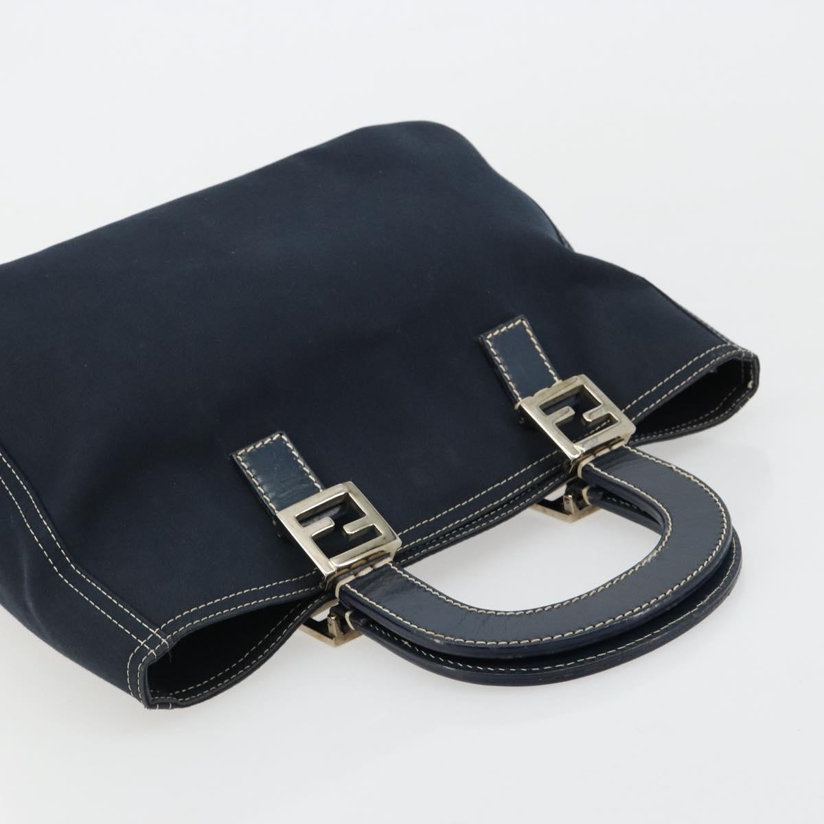 FENDI Hand Bag Canvas Navy Silver Auth ka4476A