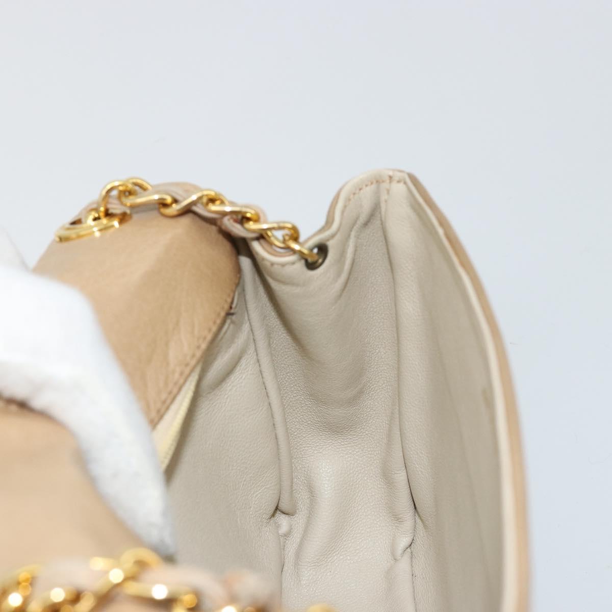CHANEL Matelasse Chain Shoulder Bag Lamb Skin Beige Gold CC Auth ka4478V