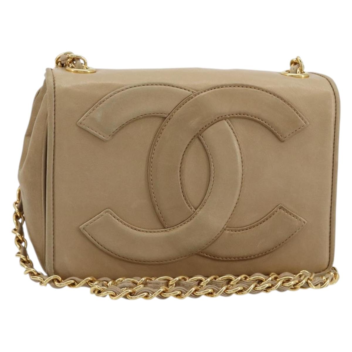 CHANEL Matelasse Chain Shoulder Bag Lamb Skin Beige Gold CC Auth ka4478V