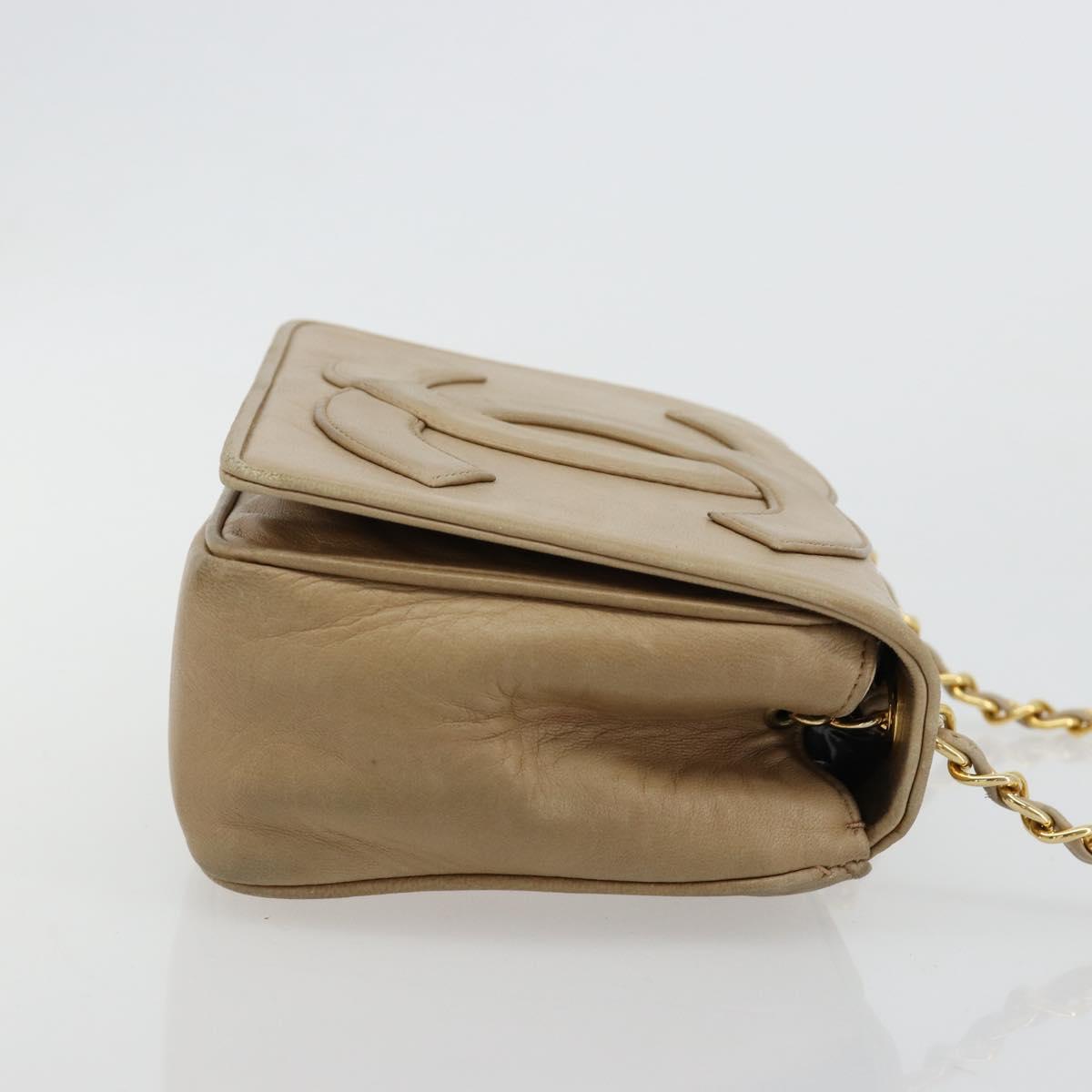 CHANEL Matelasse Chain Shoulder Bag Lamb Skin Beige Gold CC Auth ka4478V