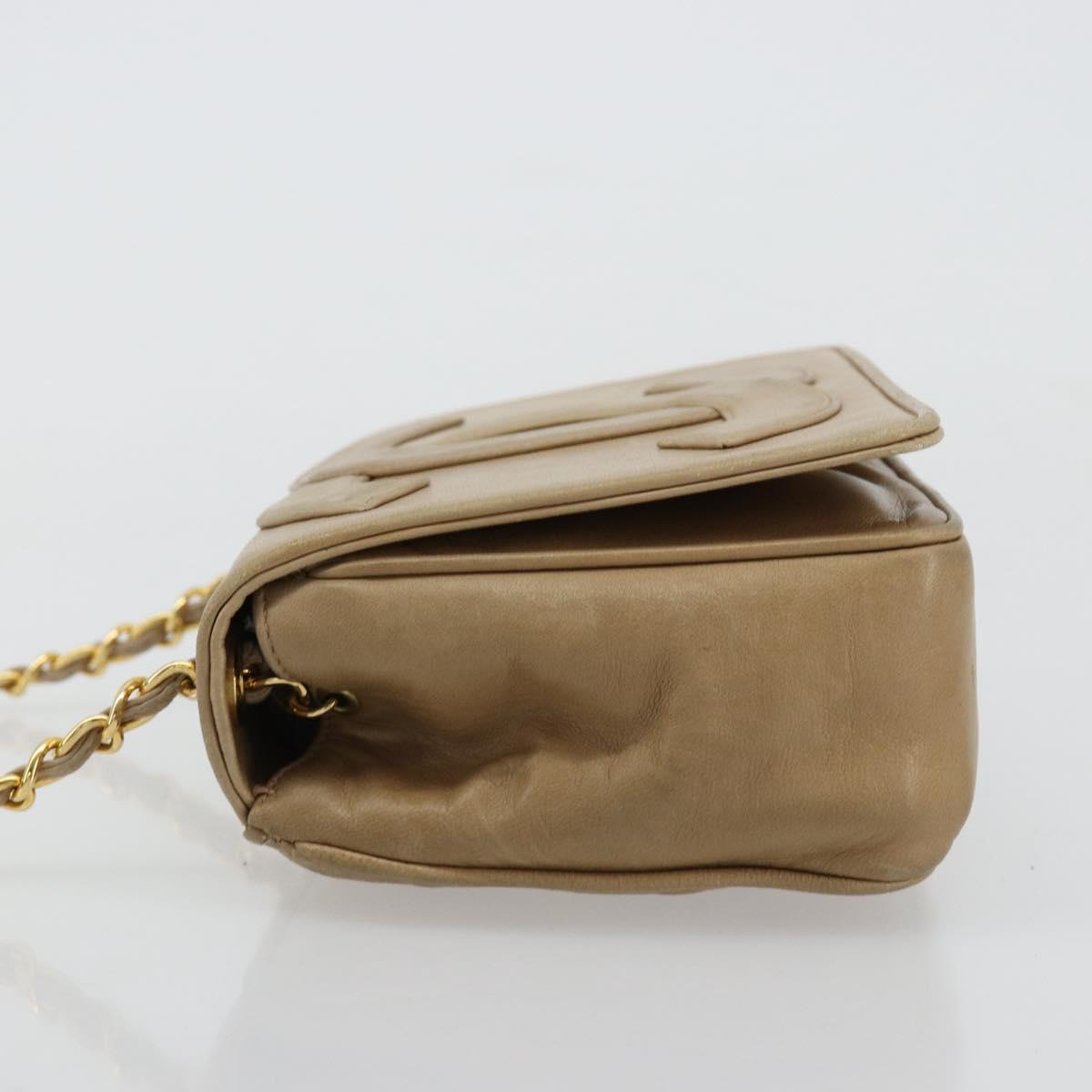 CHANEL Matelasse Chain Shoulder Bag Lamb Skin Beige Gold CC Auth ka4478V