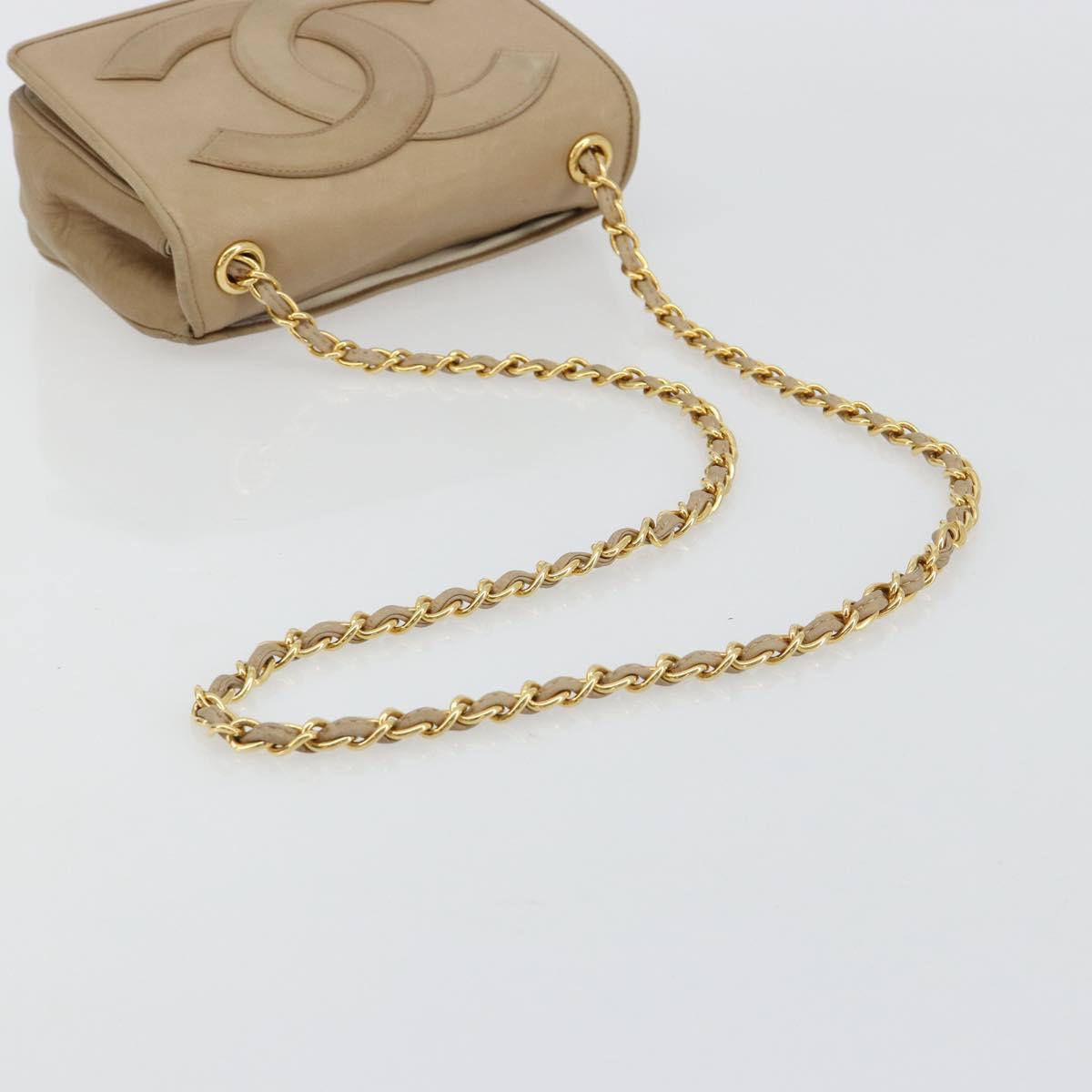 CHANEL Matelasse Chain Shoulder Bag Lamb Skin Beige Gold CC Auth ka4478V