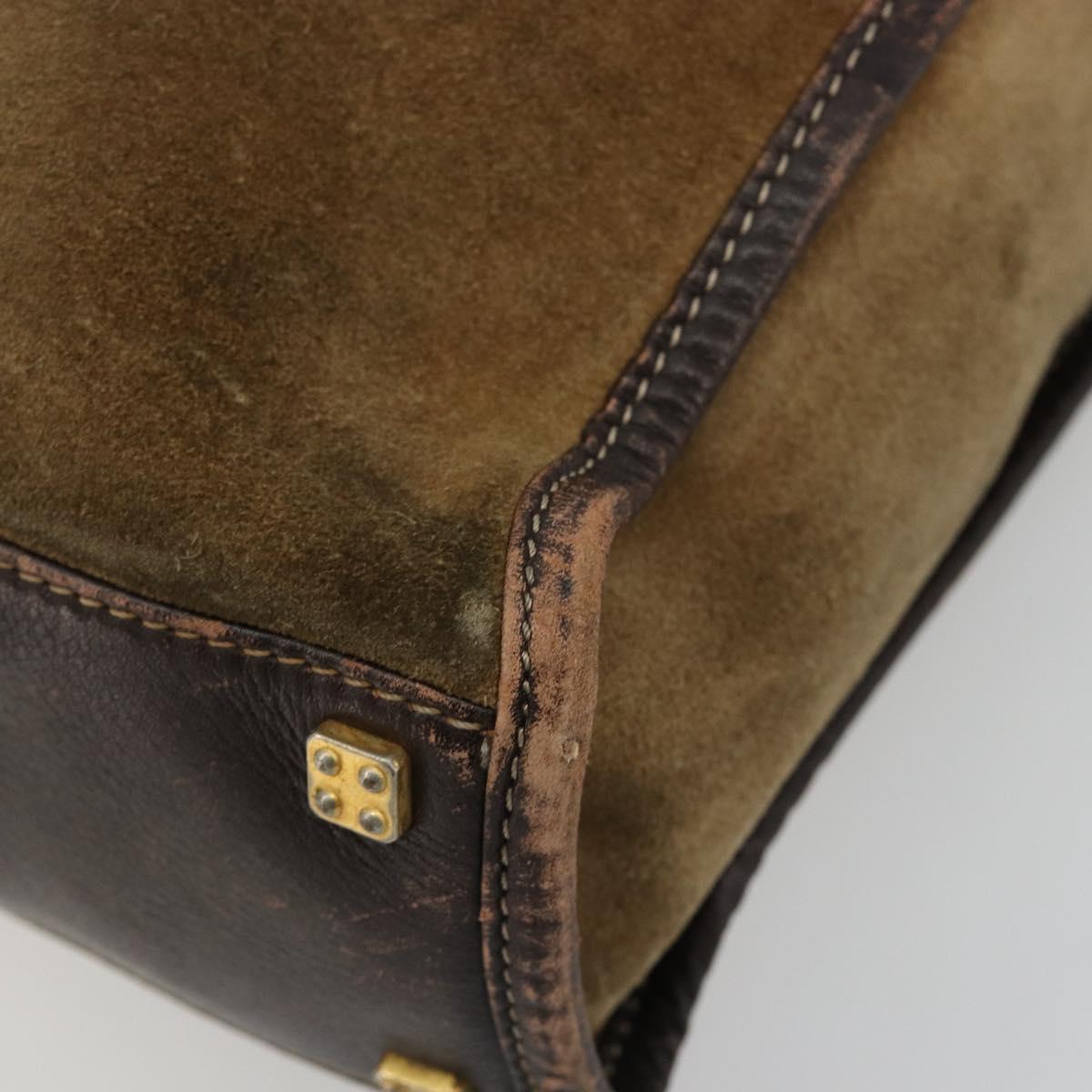 LOEWE Anagram Hand Bag Suede Leather Beige Gold Auth ka4480