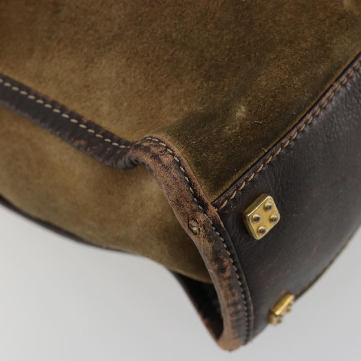 LOEWE Anagram Hand Bag Suede Leather Beige Gold Auth ka4480