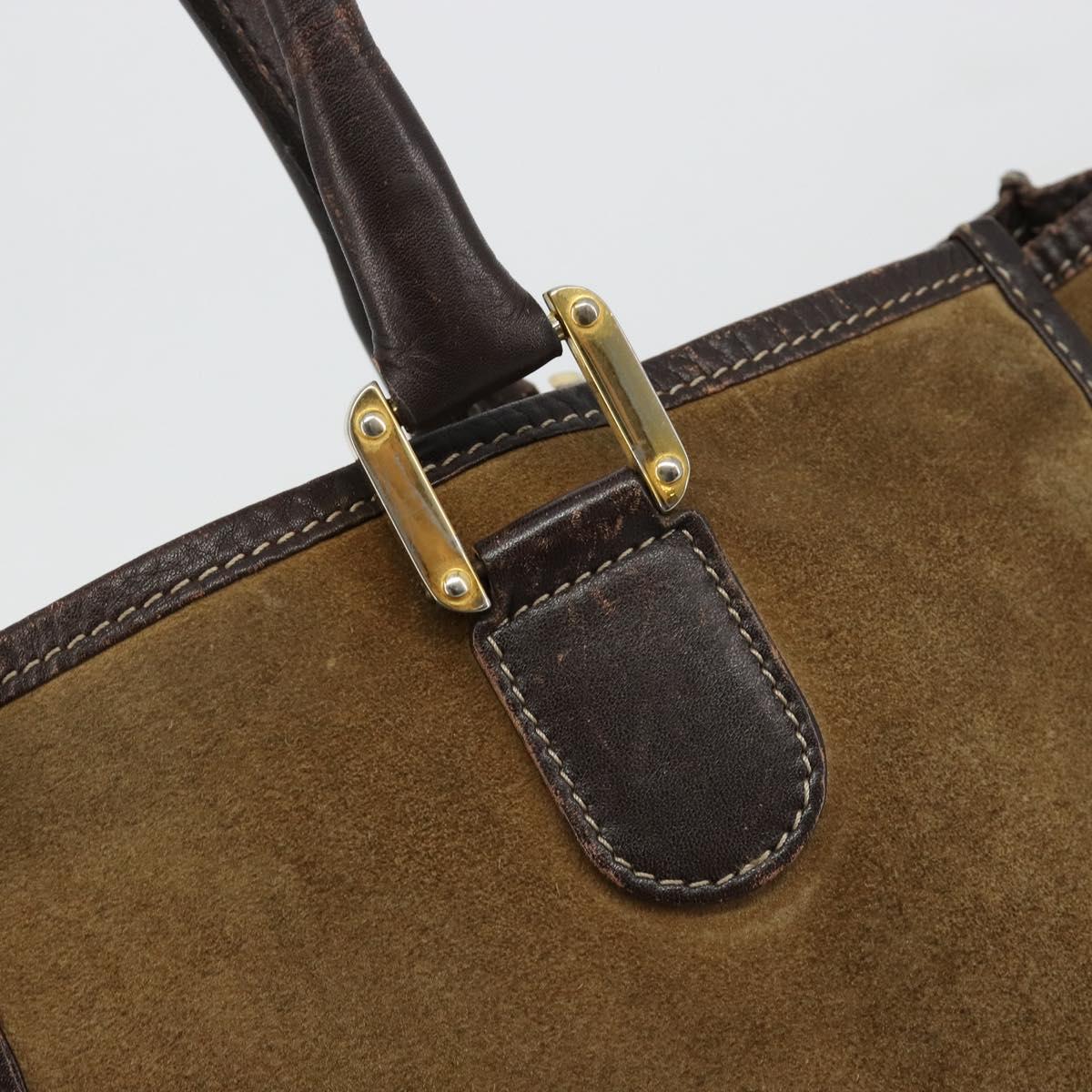 LOEWE Anagram Hand Bag Suede Leather Beige Gold Auth ka4480