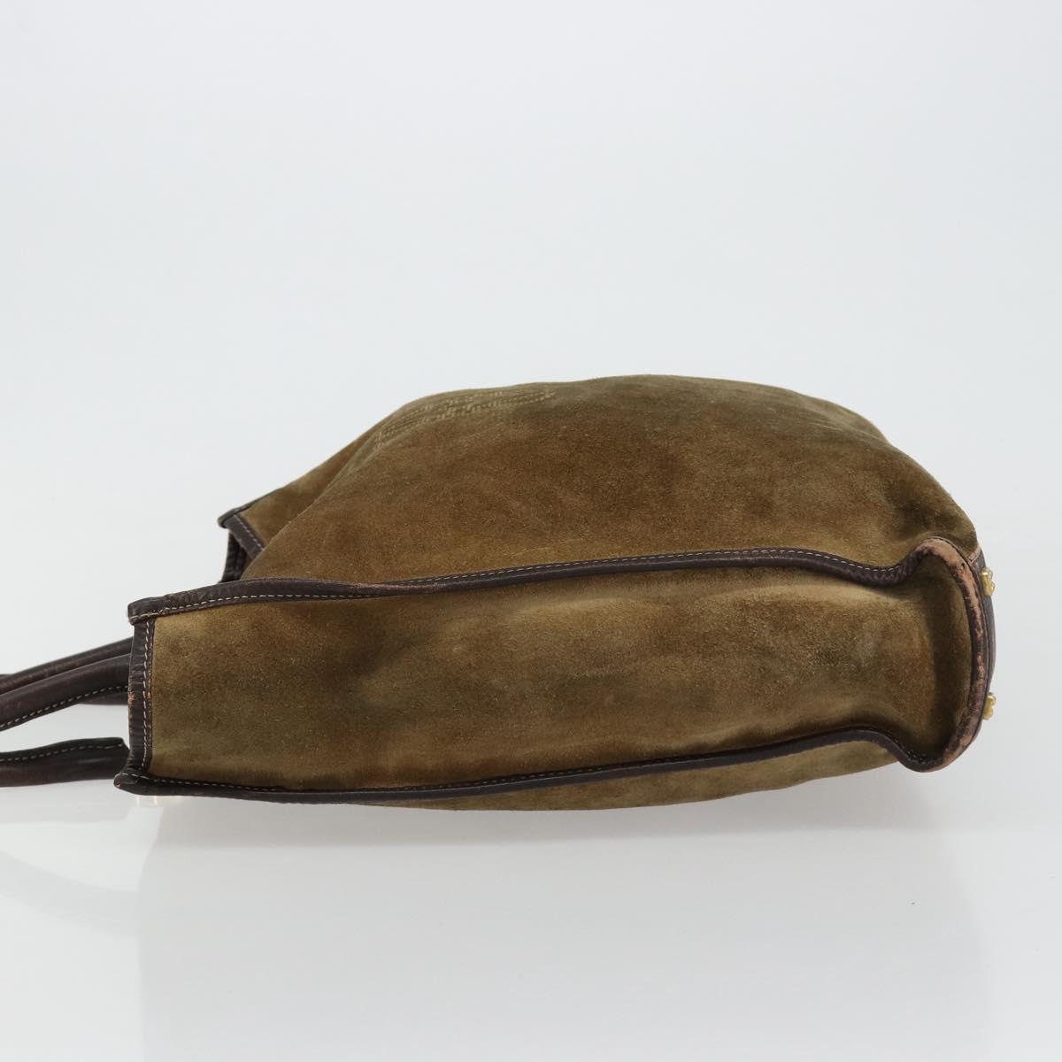 LOEWE Anagram Hand Bag Suede Leather Beige Gold Auth ka4480