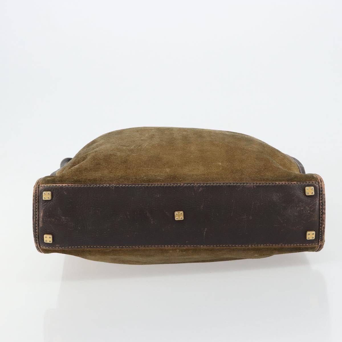 LOEWE Anagram Hand Bag Suede Leather Beige Gold Auth ka4480