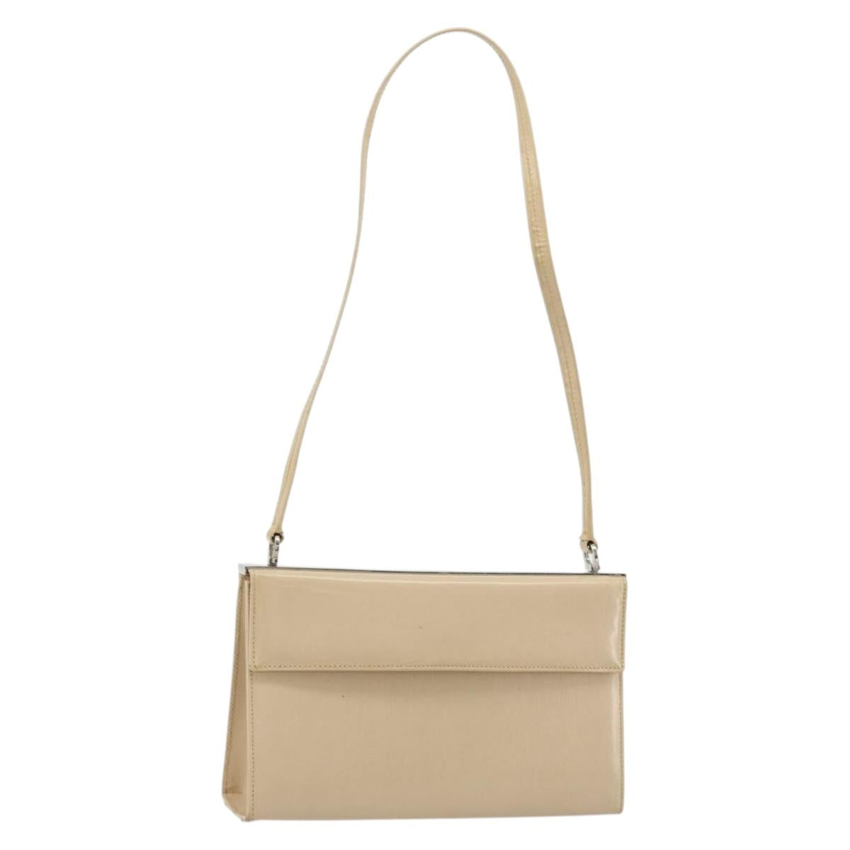 Salvatore Ferragamo Shoulder Bag Leather Silver Beige Auth ka4481