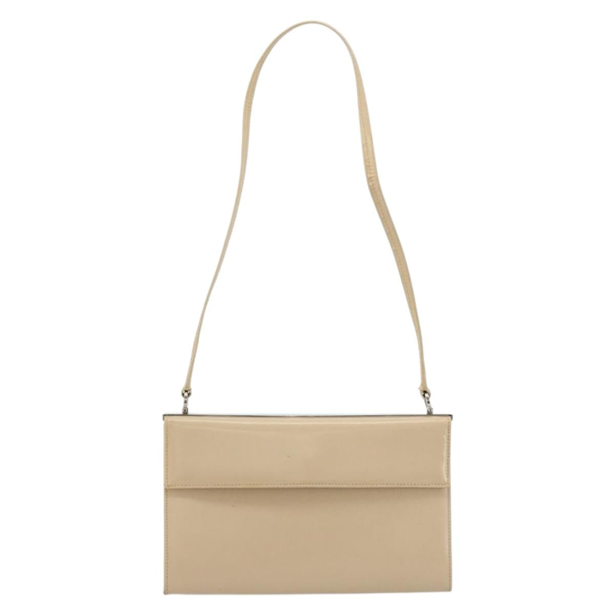 Salvatore Ferragamo Shoulder Bag Leather Silver Beige Auth ka4481