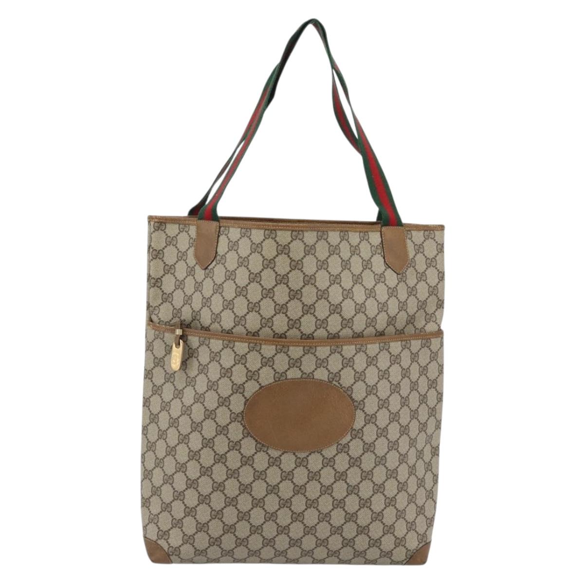 GUCCI GG Supreme Web Sherry Line Bag PVC Beige Gold 002 104 0054 Auth ka4482A