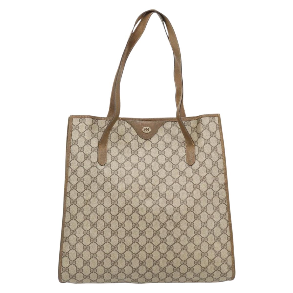 GUCCI GG Supreme Tote Bag PVC Beige Gold 92 02 998 Auth ka4483