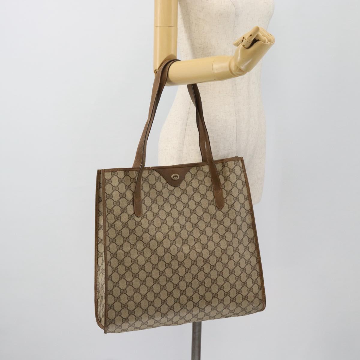 GUCCI GG Supreme Tote Bag PVC Beige Gold 92 02 998 Auth ka4483