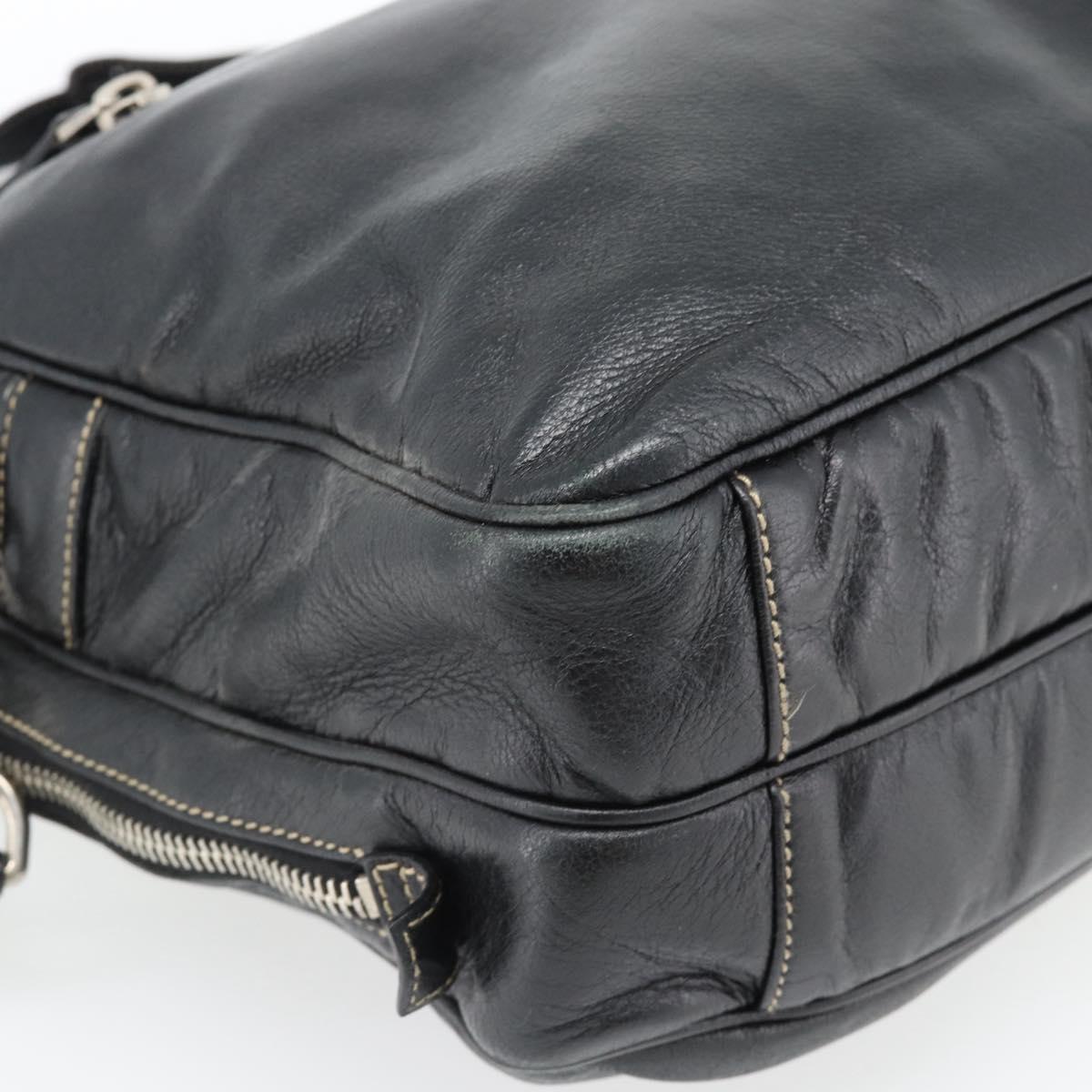GUCCI Shoulder Bag Leather 2way Black Silver Auth ka4484