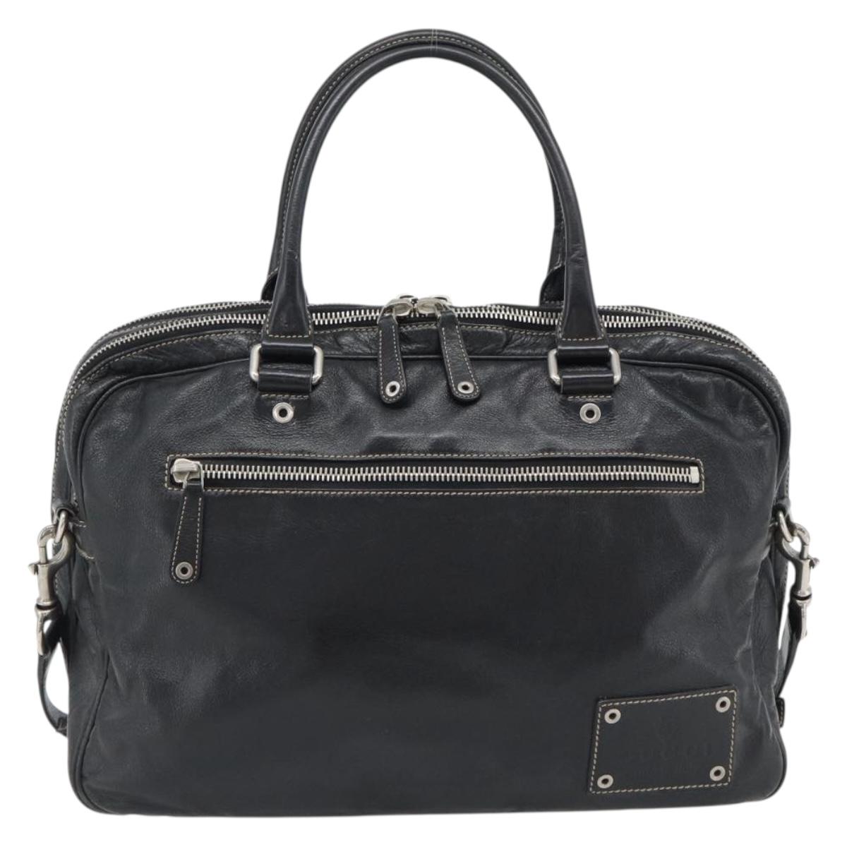 GUCCI Shoulder Bag Leather 2way Black Silver Auth ka4484