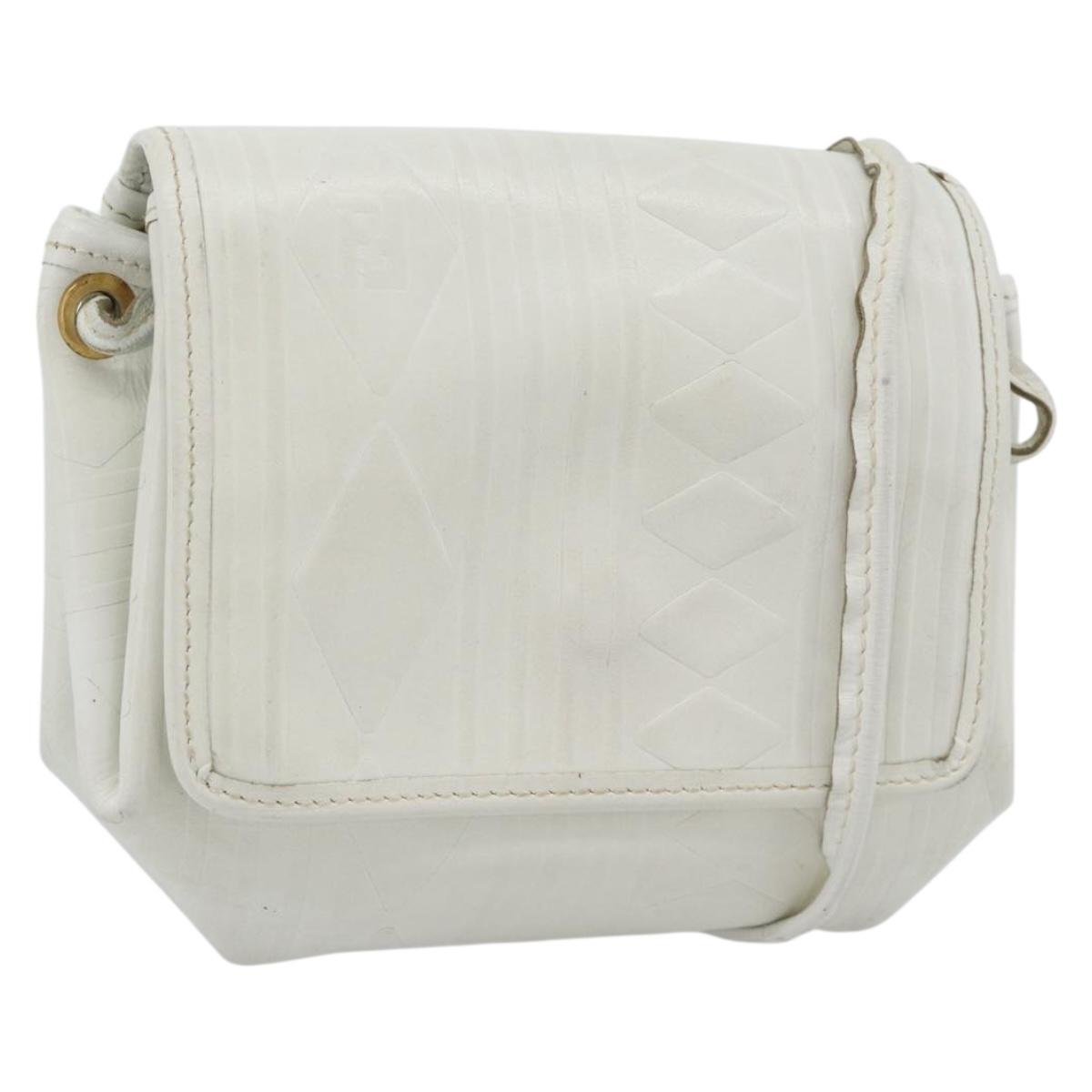 FENDI Shoulder Bag Leather White Gold Auth ka4485
