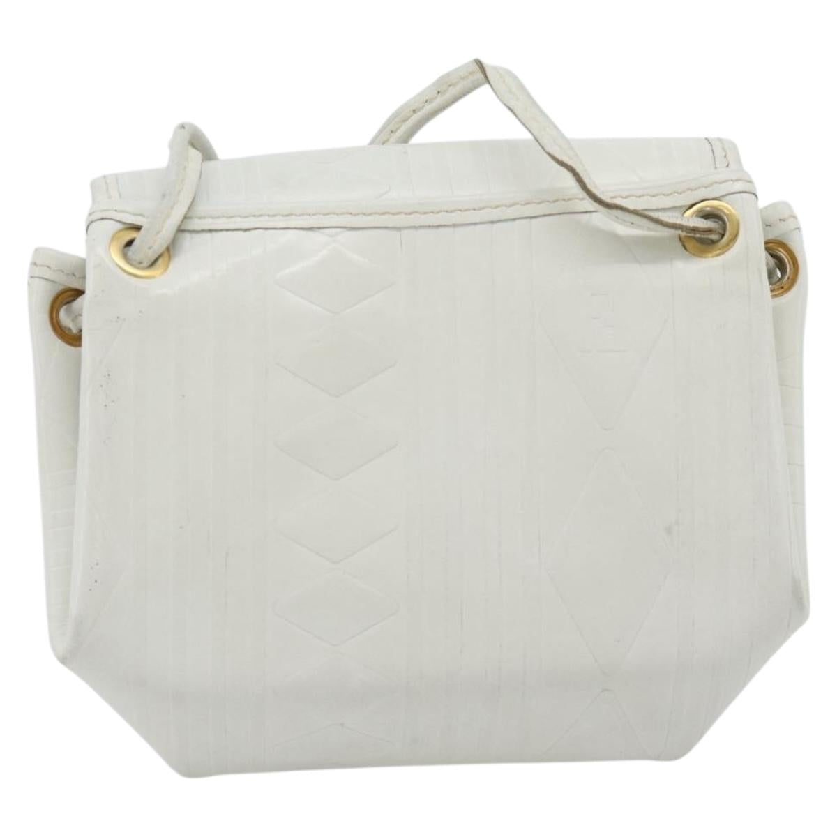 FENDI Shoulder Bag Leather White Gold Auth ka4485