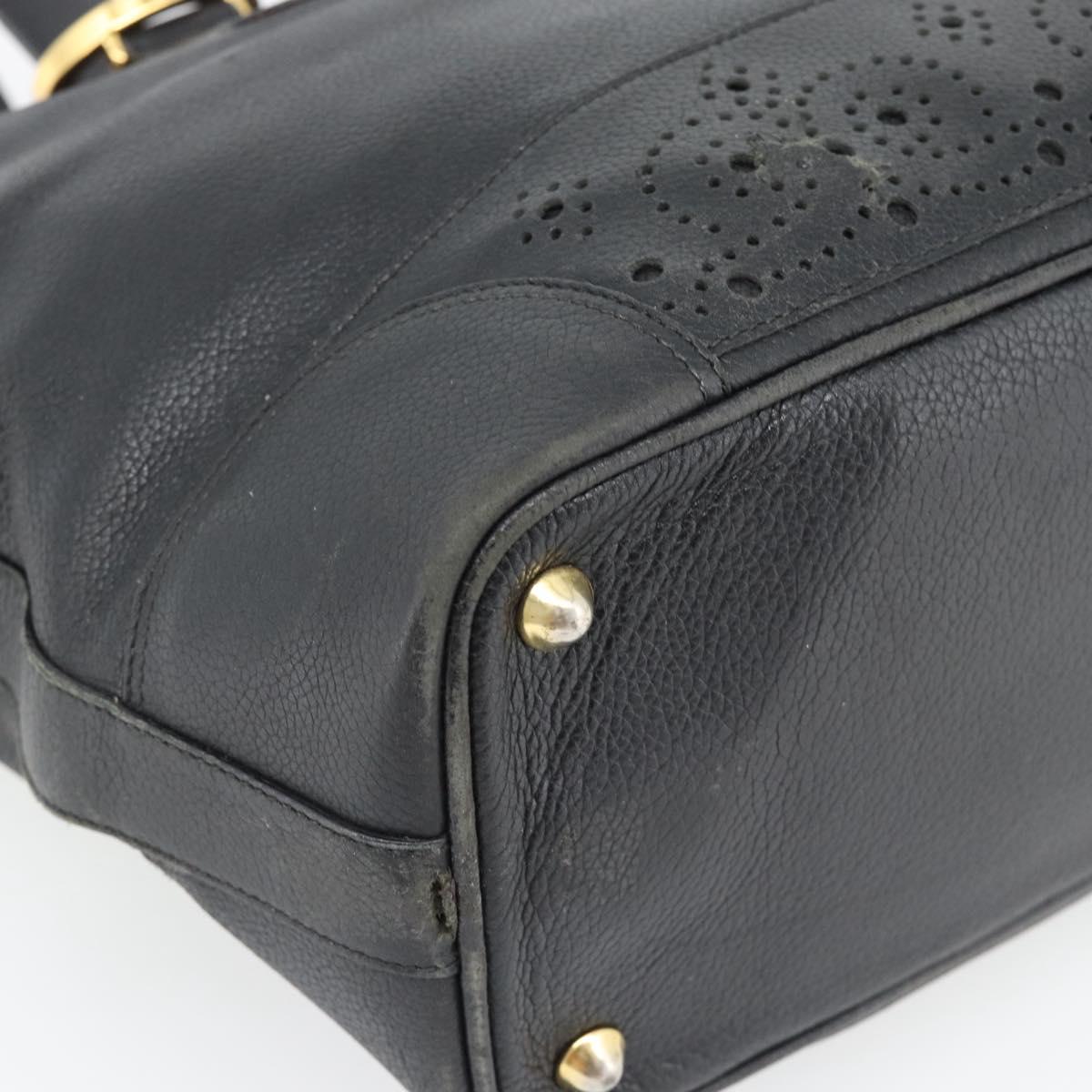 TIFFANY&Co. Tote Bag Leather Black Gold Auth ka4487