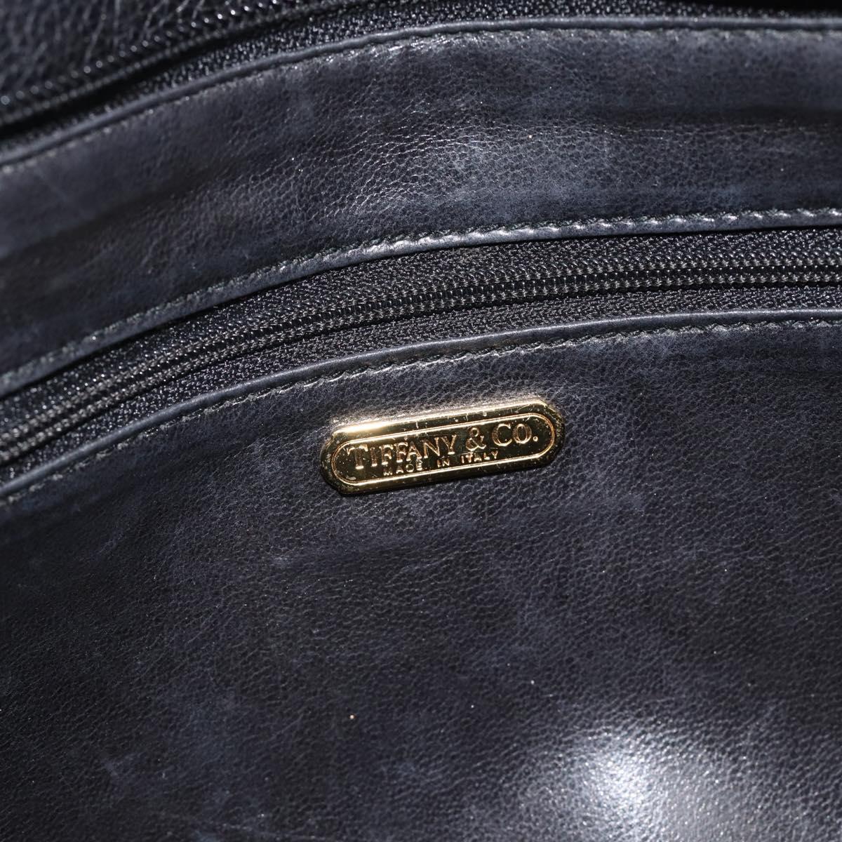 TIFFANY&Co. Tote Bag Leather Black Gold Auth ka4487